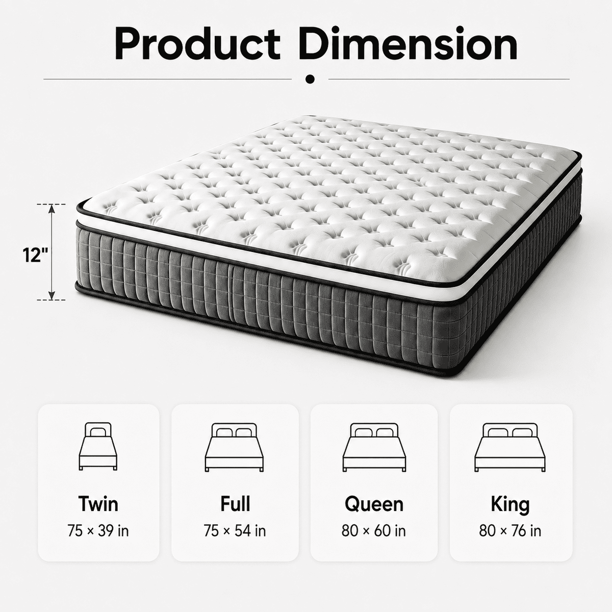 Fareforth Queen Size 12-Inch Hybrid Mattress in a Box, Gel Memory Foam with Pocket Coils