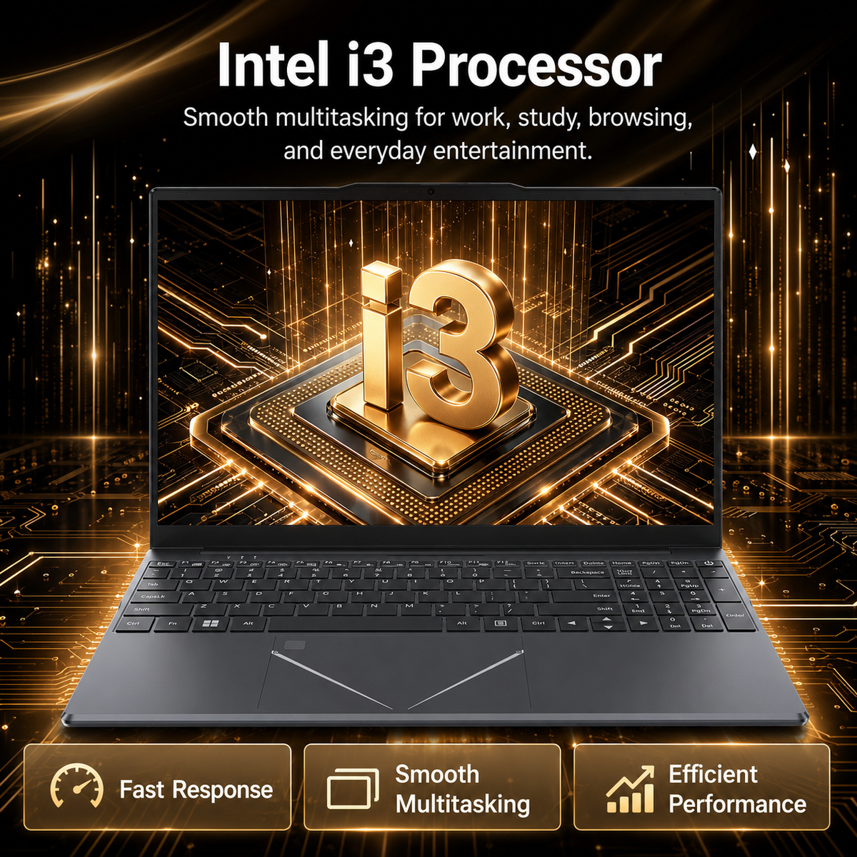 15.6 Student Laptop, Intel I3, 12GB RAM 256GB ROM Notebook Business Laptop for Beginner, Student, Business